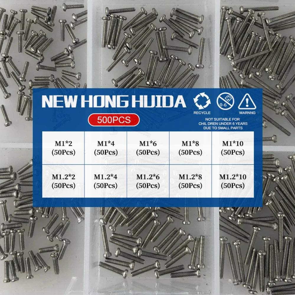 M1 M1.2 M1.4 M1.6 M2.5 M3 304 Stainless Steel Round Head Cross Small Screw Set Metric Thread Machine Bolt Assortment Kit Set