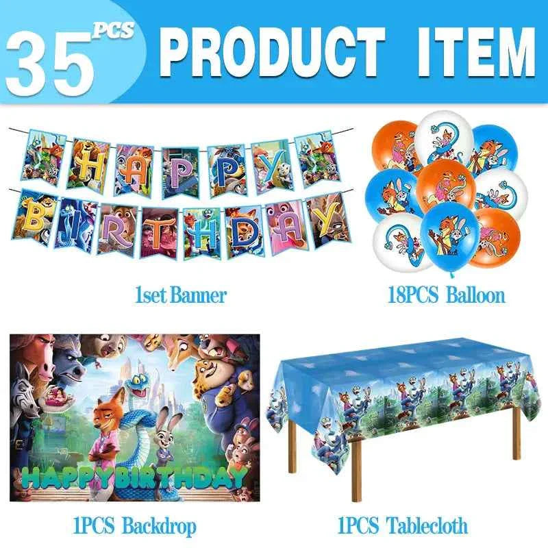 Zootopia Theme Party Supplies Nick Judy Birthday Decoration Balloon Set Tableware Kit Banner Plates Gifts Bags Keychains Sticker