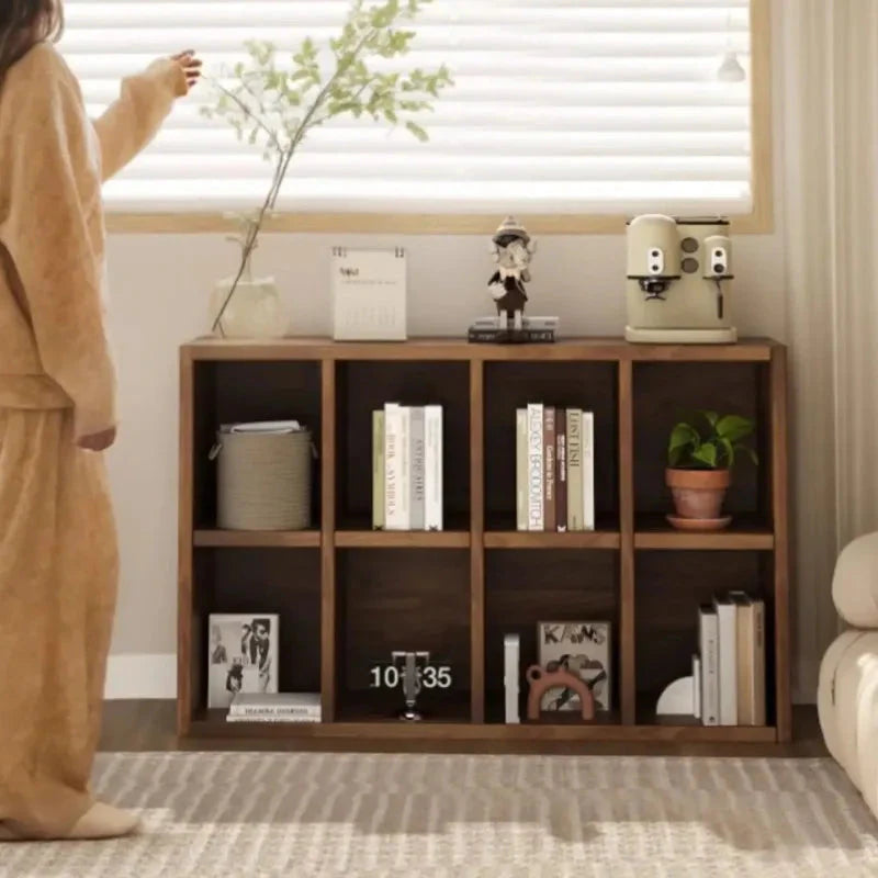 Solid Wood Short Bookshelf Floor Storage Cabinet Grid Organizer Shelf for Living Room Home & Kindergarten Display Unit