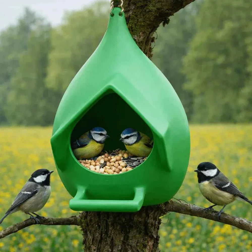 House Shape Waterproof Hanging Bird Feeder Rainproof Large Capacity Hummingbird Feeder with Stand Birds Food Catcher Outdoor