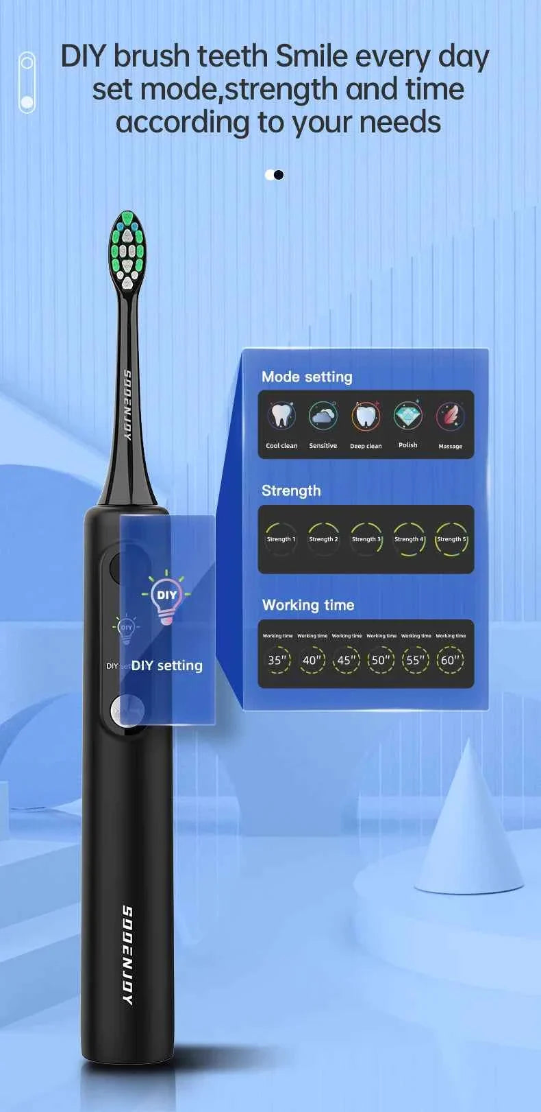 SOOENJOY Sonic Electric Toothbrush Smart LCD Screen Sonic Tooth Brush DIY Mode Automatic Cleaner Adult NB-1 Teethbursh