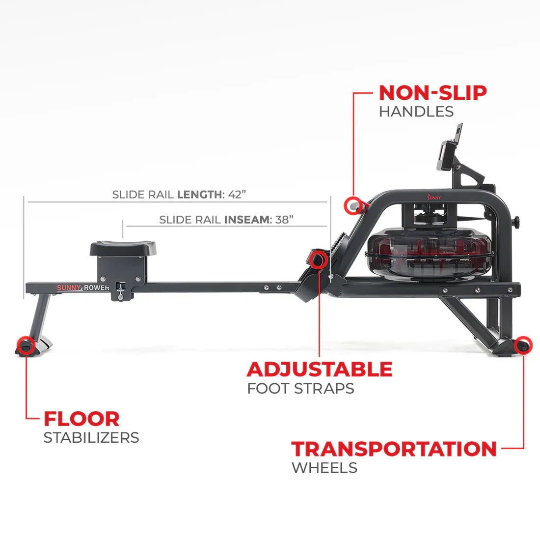 Obsidian Surge 500 m Water Rowing Machine by Sunny Health & Fitness