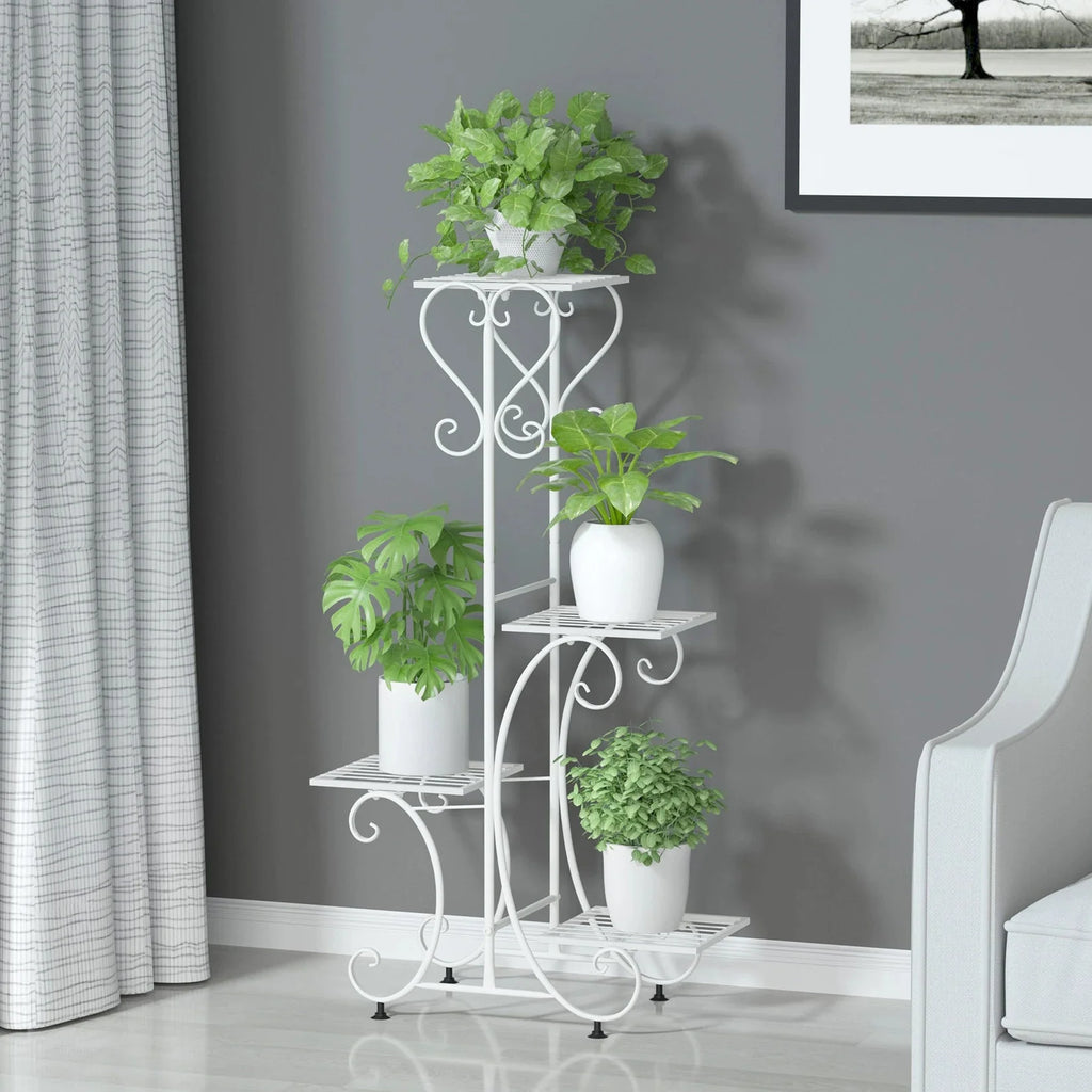 Metal Plant Shelf Flower Display Stand Garden Planter Holder with 4 Tier Shelves Indoor (Black)
