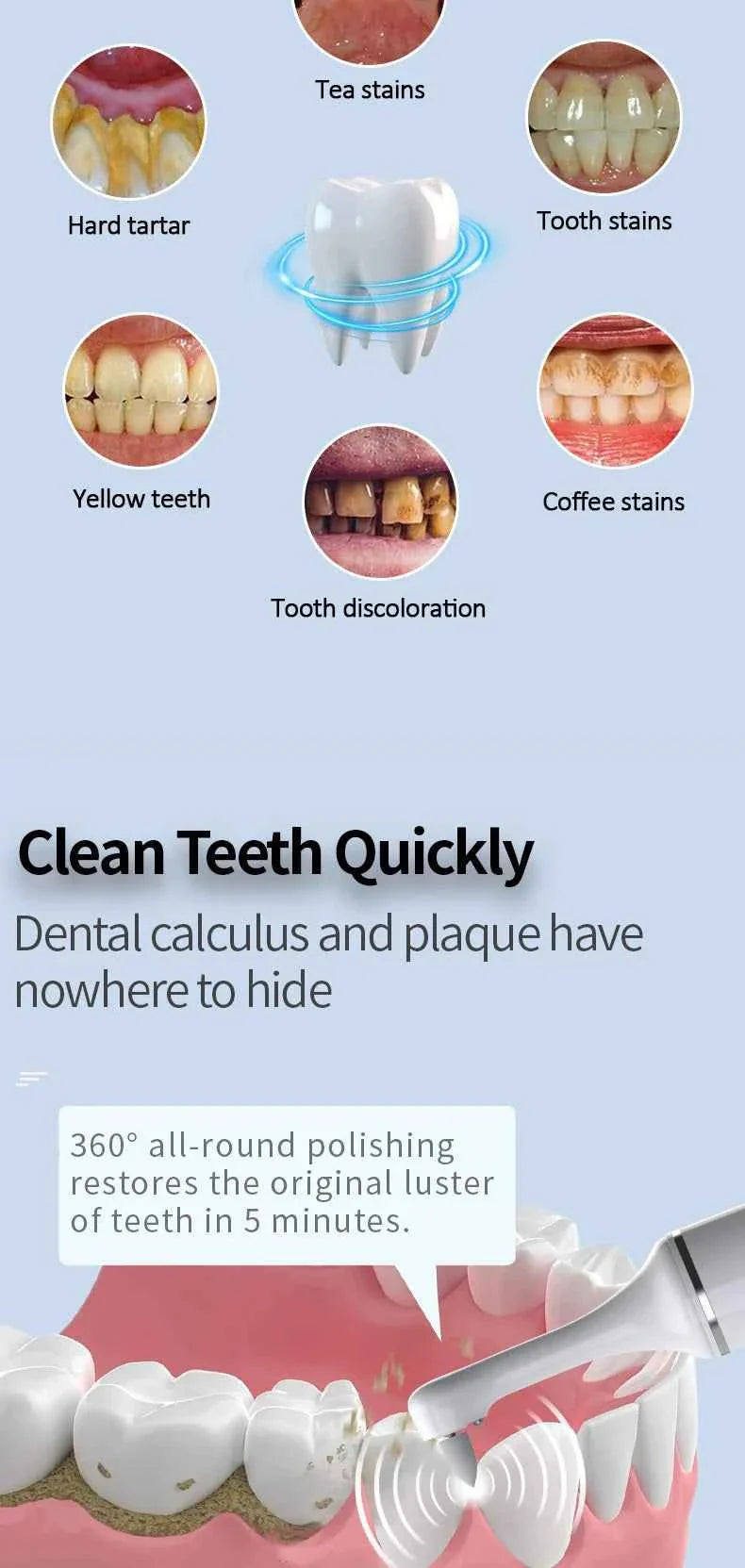 Xiaomi Electric Sonic Vibration Dental Scaler Teeth Whitening Plaque Calculus Stains Tartar Removal Toothbrush Tooth Clean NEW