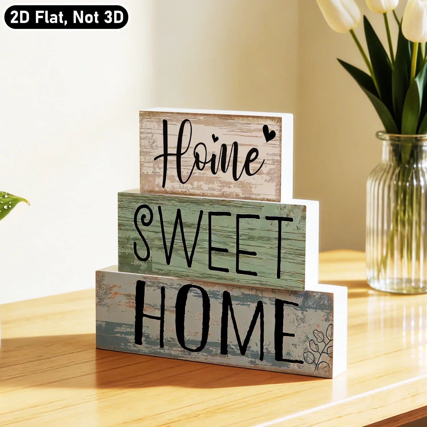PVC Farmhouse Tabletop Plaques & Signs, Rustic Home Tiered Tray Decor, Table Ornament for Kitchen Shelf, Home Sweet Home Sign