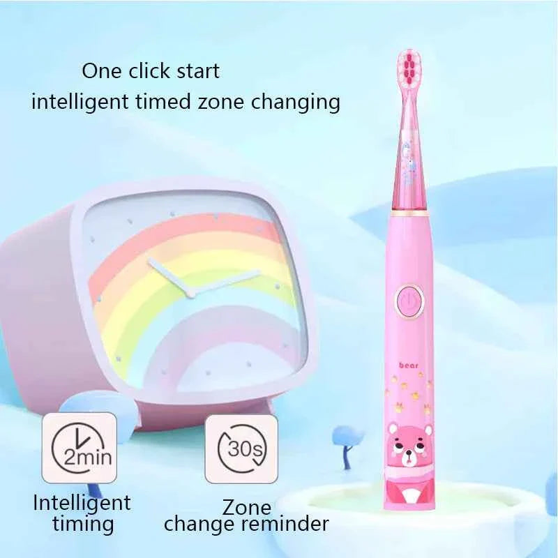 Kids Sonic Electric Toothbrush Cartoon with Colorful LED Light IPX7 Waterproof Overall Clean Teeth Rechargeable Care Toothbrush