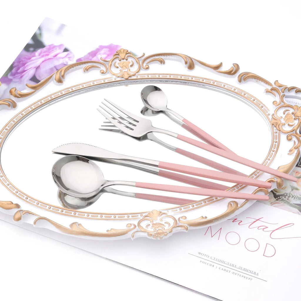 Western Purple Silver Tableware New Dinnerware Set 4Pcs Stainless Steel Kitchen Knife Fork Spoon Complete Cutlery Flatware Set