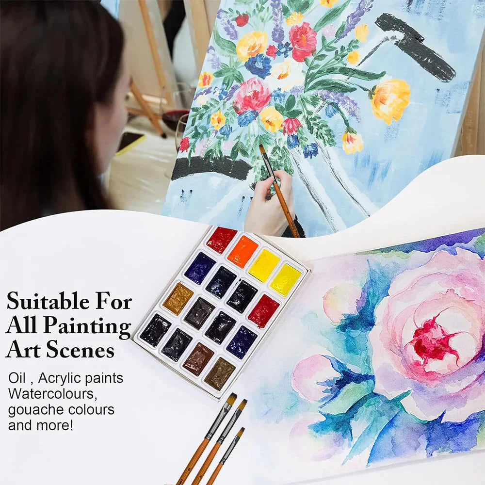 12/48pcs Premium Flat Art Paintbrush Set Durable Anti-Shedding Synthetic Nylon Bristles for Watercolor Acrylics Gouache Painting