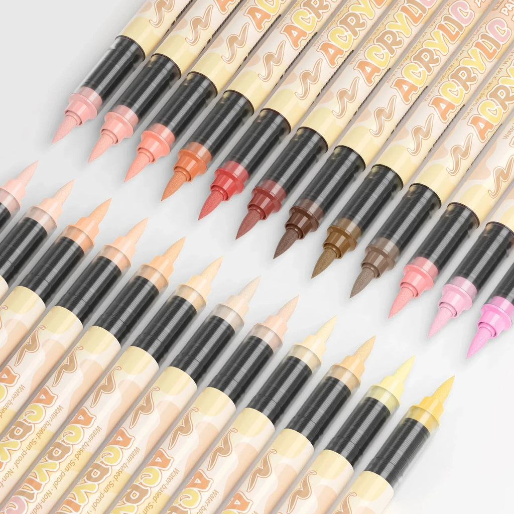 Skin Tones Art Markers,Soft Brush Tip Acrylic Paint Pens,Quick-Drying Waterproof for Sketching,Wood,Glass,Fabric,Rocks Painting