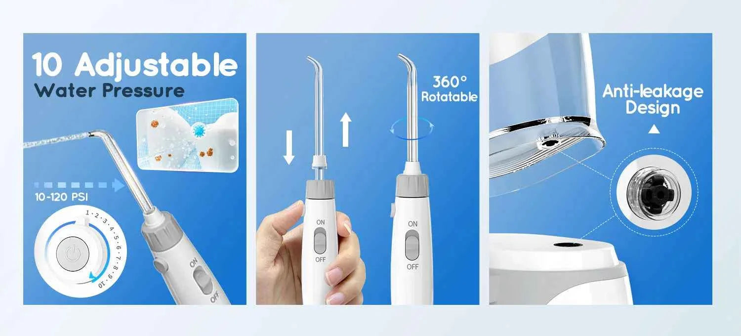 Home Water Flosser, 600 ml Large Capacity,10 Adjustable Pressures,6 Home Nozzles Professional Oral Irrigator for Teeth Clean