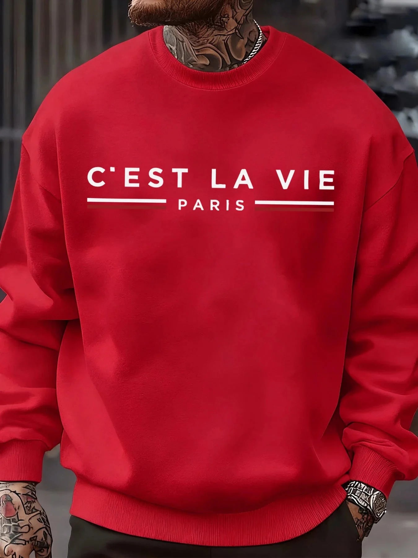 C'Est La Vie Paris Prints Man Sweatshirt Casual Loose Sportswear Hip Hop Fashion Pullovers Fleece Soft Clothing Crewneck Tops