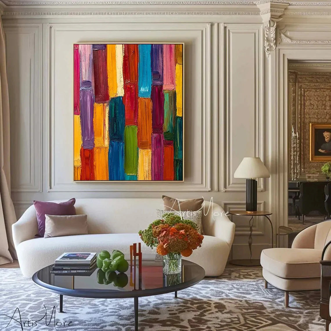 Texture Handmade Painting on Canvas Abstract Colorful Modern Minimalism Wall Art Decor Large