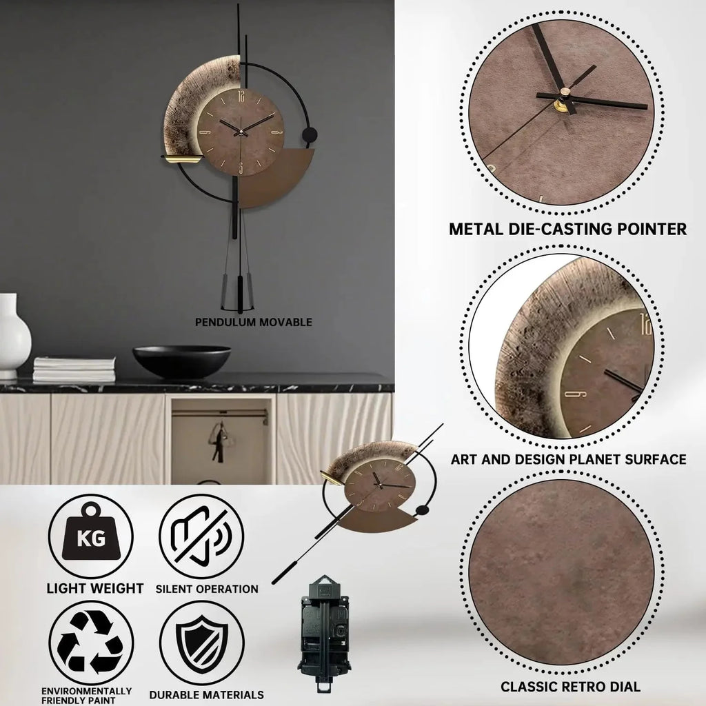 Decorative Wall Clock with Pendulum, Silent Quartz Movement, Large Modern Design for Living Room, Kitchen, Bedroom