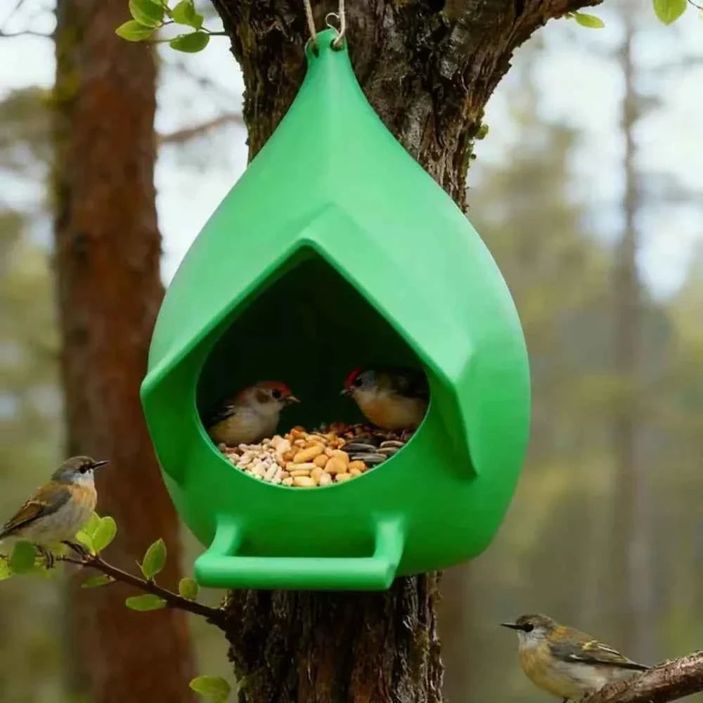 House Shape Waterproof Hanging Bird Feeder Rainproof Large Capacity Hummingbird Feeder with Stand Birds Food Catcher Outdoor