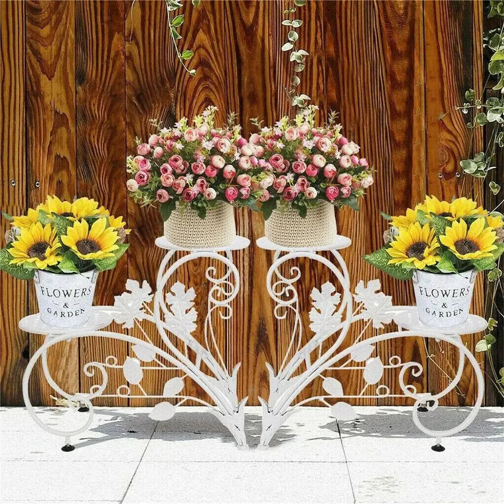 2 PCS Metal Plant Stand Heart-shape Flower Pot Display Holder Garden Support