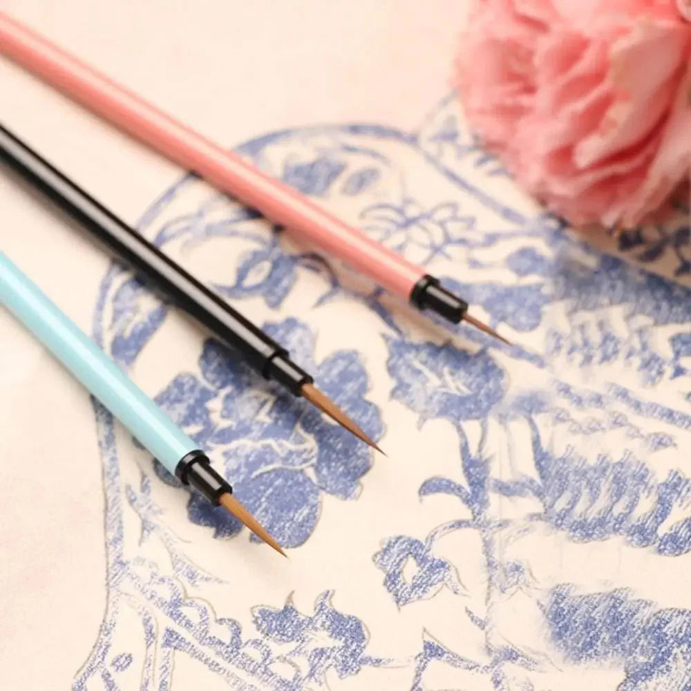 3pcs Art Supplies Pointed Tip Detail Paint Brush Soft Hair Slim Hook Line Brush Steels Handle Drawing Brush Oil Drawing
