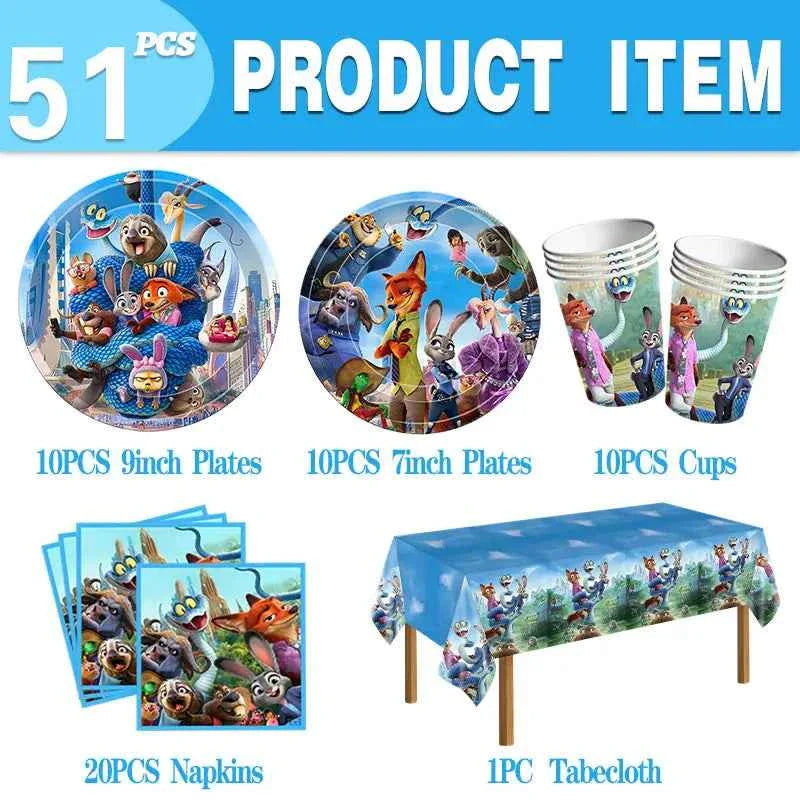 Zootopia Theme Party Supplies Nick Judy Birthday Decoration Balloon Set Tableware Kit Banner Plates Gifts Bags Keychains Sticker