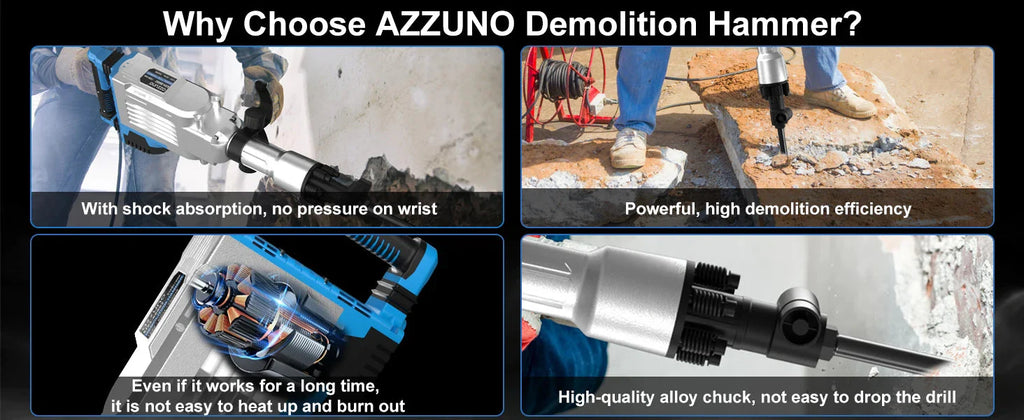 3600W Demolition Jack Hammer Electric Concrete Breaker Heavy Duty 2100 BPM Corded Power Rotary Hammer Drill with 2pcs Chisel Bit
