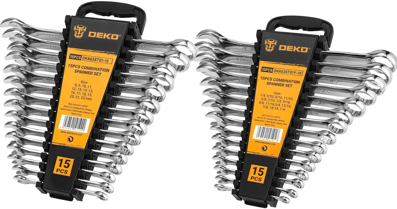 DEKOPRO Combination Wrench Set SAE / Metric,  1/4'' to 1'' & 8-22mm, 12-Point, Chrome Vanadium Steel