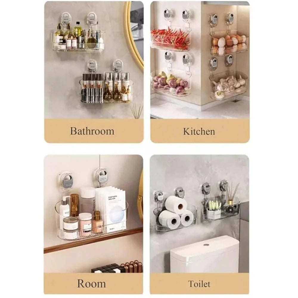 Multi-functional Bathroom Shelf with Suction Cup No Drilling Needed Shower Caddy for Shampoo Conditioner Soap Razors kitchen ﻿