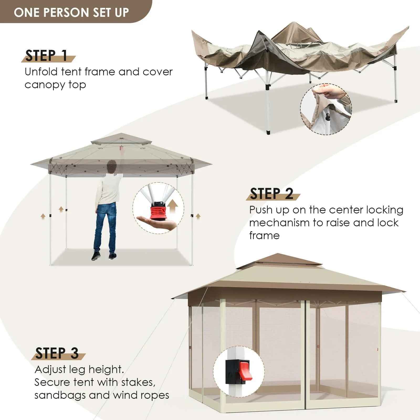 3.3x3.3m Pop-Up Folding Gazebo - Waterproof Garden Tent with Mosquito Netting