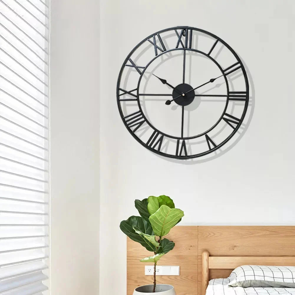 60CM Large 3D Wall Clocks Roman Numerals Retro Round Metal Iron Accurate Silent Nordic Hanging Ornament Living Room Decoration