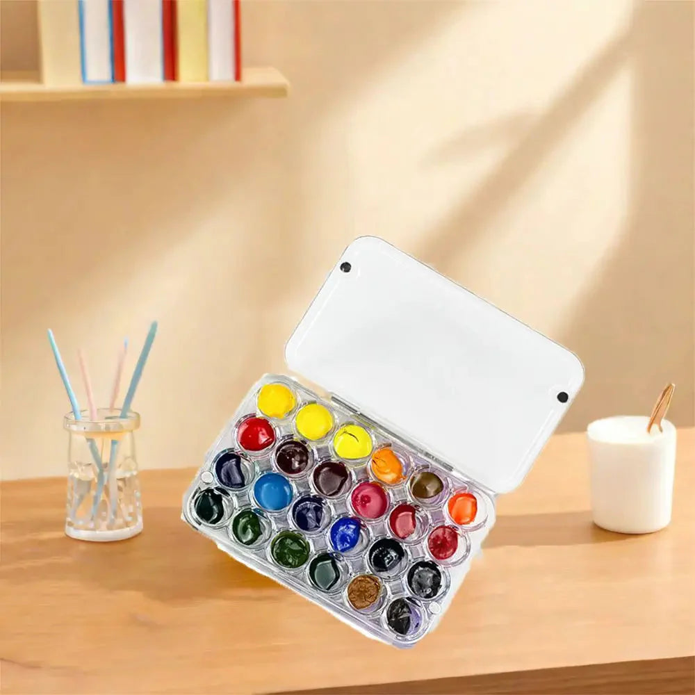Art Supplies 24 Grids Mini Watercolor Palette Transparent Empty Watercolor Paint Tray Sealed Acrylic Paint Box Student Outing