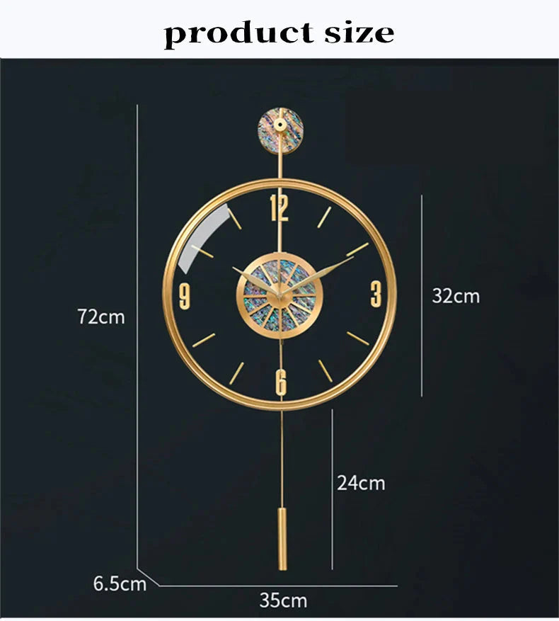 Modern Luxury Large Wall Clock With Pendulum Minimalist Decorative Art Silent Clock Nordic Living Room Bedroom Office Wall Clock
