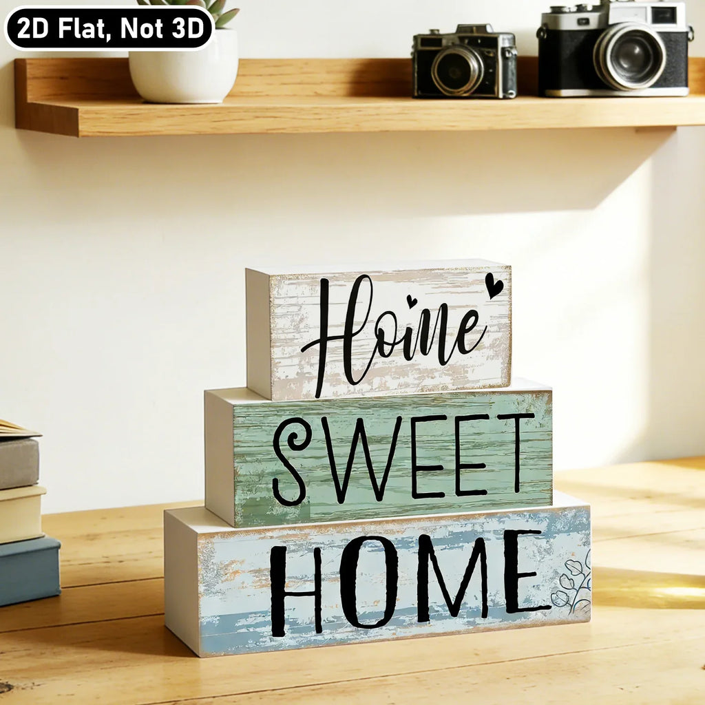 PVC Farmhouse Tabletop Plaques & Signs, Rustic Home Tiered Tray Decor, Table Ornament for Kitchen Shelf, Home Sweet Home Sign