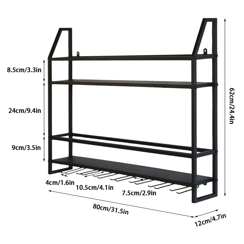 Wall Mounted Iron Wine Rack Bottle Champagne Glass Holder Shelves Bar Home Party Light and Strong Durable Unique Design Decor
