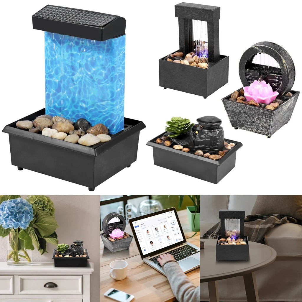 Mini Tabletop Fountain with Light Sound Relaxation Indoor Water Fountain Ornament Zen Meditation Fountain Home Decorations