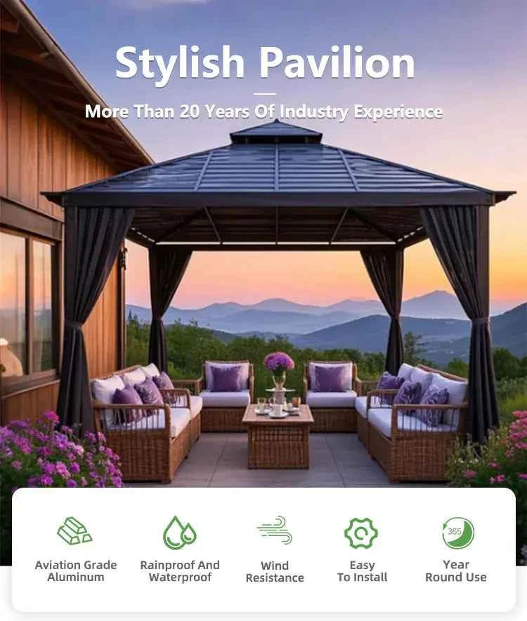 OneAlu Mobile Garden Gazebo - Aluminum Patio Pergola with Retractable Awning