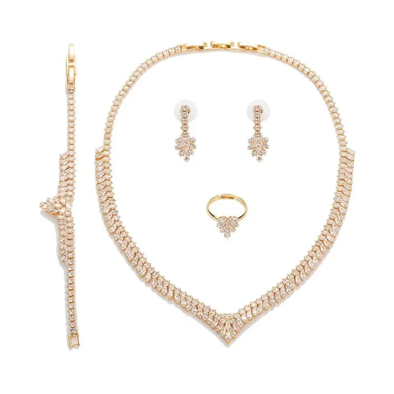Jewelry Set HADIYANA Gorgeous Women Wedding Got Engaged Party Bridal Necklace Earrings Ring And Bracelet Set BN7840 Accessories
