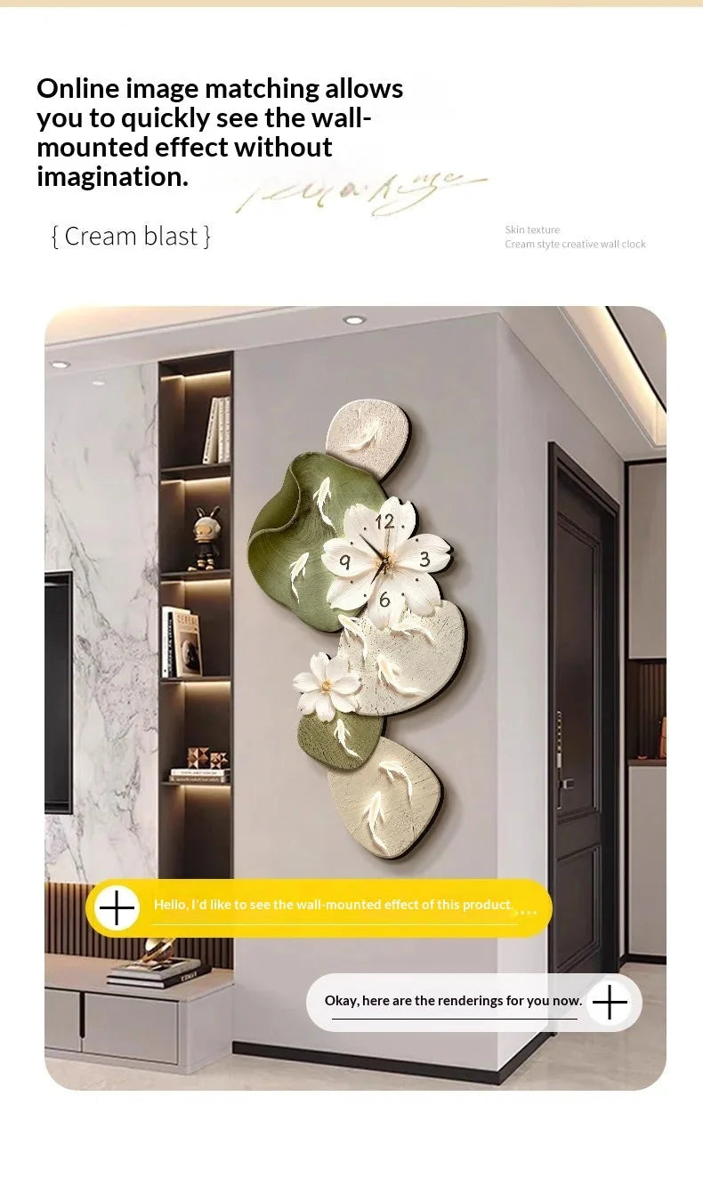 Wall Clock Modern Minimalist Nine Koi Fish Large Silent Wall Clock Home Decor Living Room Bedroom TV Background No Drilling