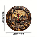 Excavator Industrial Wooden Round Silent Hanging Wall Clock, Suitable For Living Room,Office,Study Room,Bedroom, Home Decoration