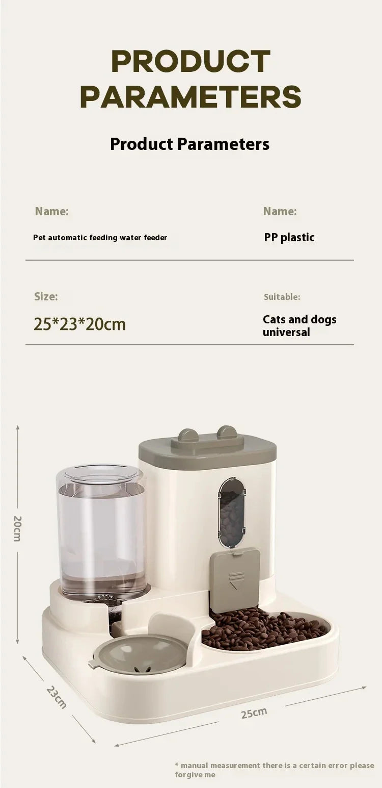 Dog & Cat Automatic Feeder & Waterer Set: Gravity Design, Leak-Proof, Spill-Proof, Anti-Slip, Easy to Clean, Built-In Food Bowl