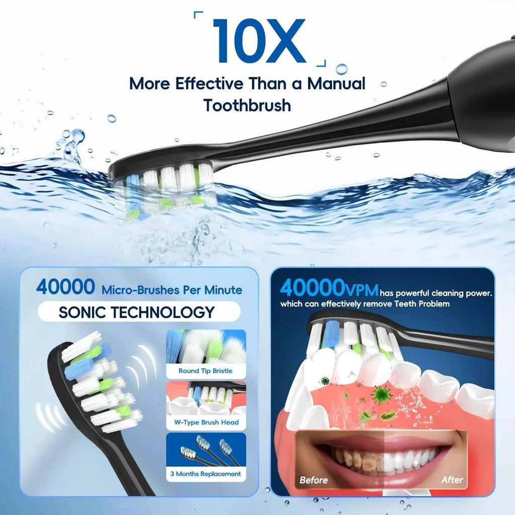 IPX7 Waterproof Sonicare Electric Toothbrush, 4-Hour Fast Charge with Intelligent Time Reminder, 4 Modes, 8 Brush Heads, Travel
