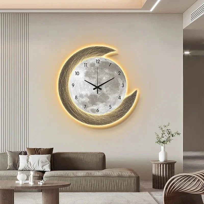 20in LED Light Wall Clock Dining Room Living Moon The Earth Modelling Silent Movement Bedroom Clock Wall Decoration Home Gifts