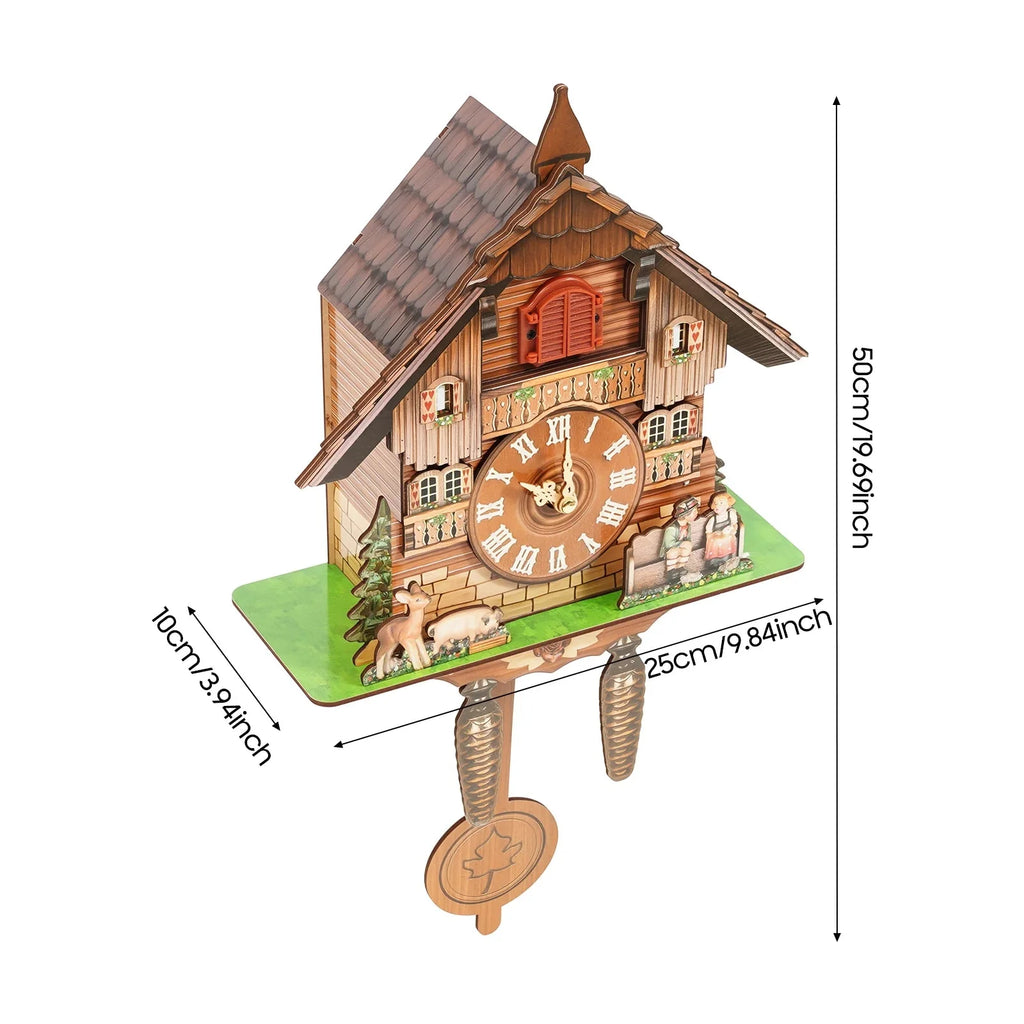 Nordic Style Designed Hanging Handmade Wood Cuckoo Clock w/ Chiming Bird 18"