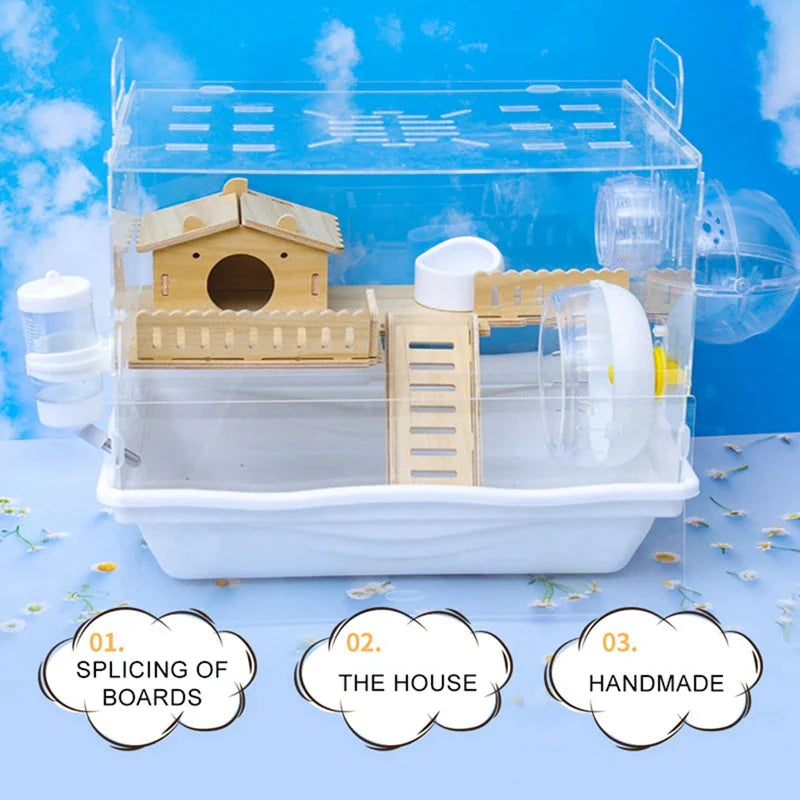 Hamster Habitat Décor Wooden Double-Layer Platform with Ladder Durable Pet Toy Accessory for Gerbil Guinea Pig and Small Animals