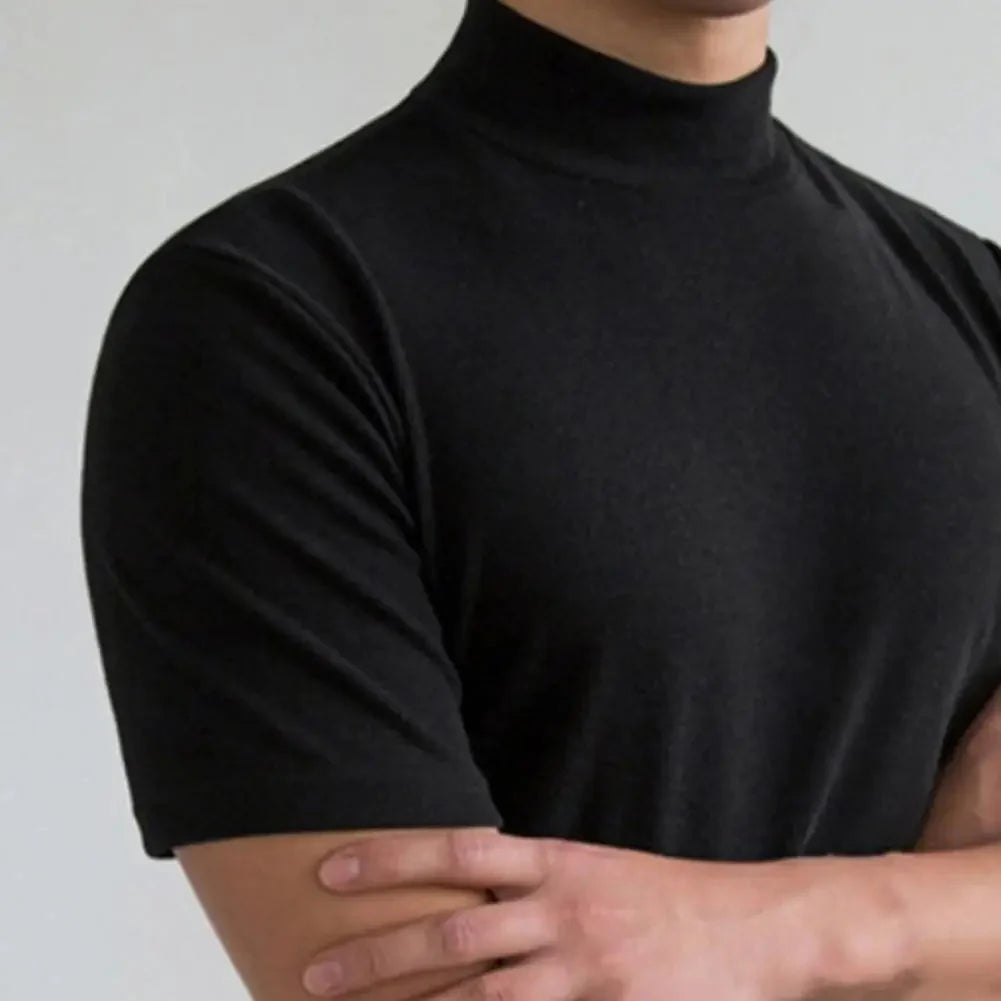 Men T-shirts Summer Fitness Short Sleeve Tees High Collar Basic T-shirt Base T Shirt for Men's Tops camisa masculina 짝퉁명품 남성의류