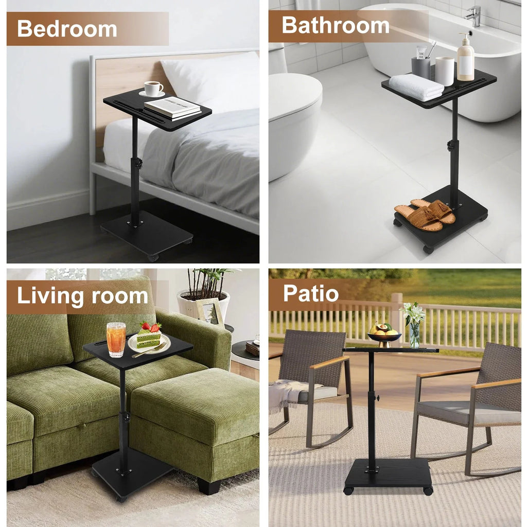 Adjustable Roller Movable Wood Table With Groove For Ipad F360 Rotating Tabletop Mobile Stand Home Office Tray Standing Rolling