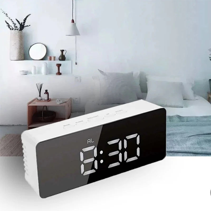 1Pc White Digital Clock LED Mirror Table Clock Snooze Display Time Night Light Desktop USB Alarm Clock Home Decor Desk Clock