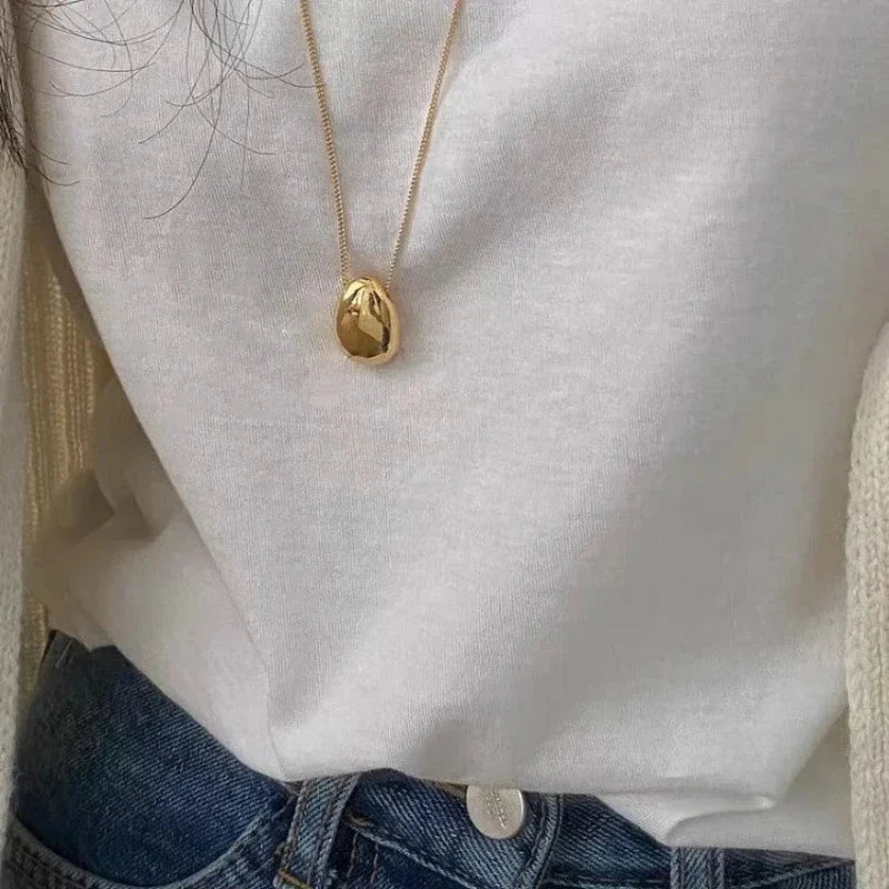 Modern Jewelry Simple Delicate Design Smooth Metal Teardrop Pendant Necklace For Women Female Party Gift Dropshipping