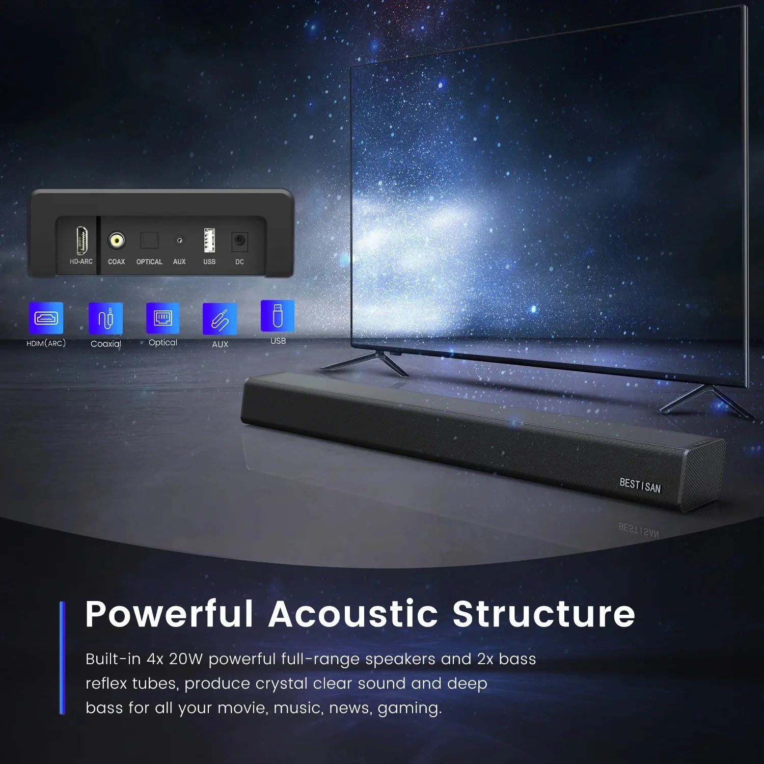 60W Bluetooth Speakers High Value Sound Bar Home Theatre Projector Echo Wall Living Room TV Sound Subwoofer Multiple Sound Modes