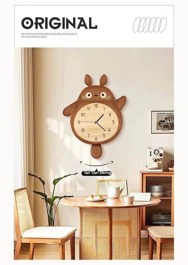 Cartoon Cat Design Wall Clock Wooden Sway Hanging Clock Decorative Painting For Restaurant Home Decor Gift