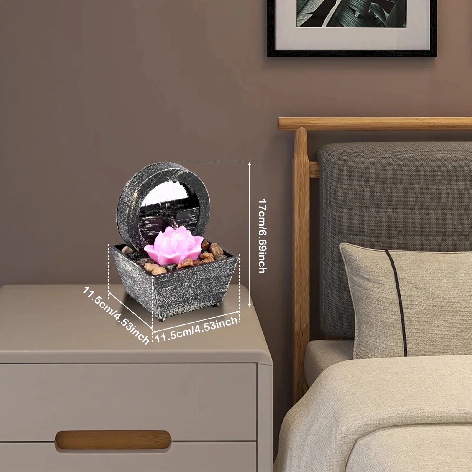 Mini Tabletop Fountain with Light Sound Relaxation Indoor Water Fountain Ornament Zen Meditation Fountain Home Decorations