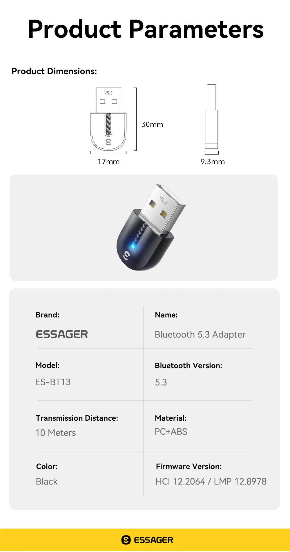 Essager USB Bluetooth 5.3 Adapter Aux Audio Receiver Transmitter For PC Speaker Laptop Wireless Mouse soundbox USB Transmitter