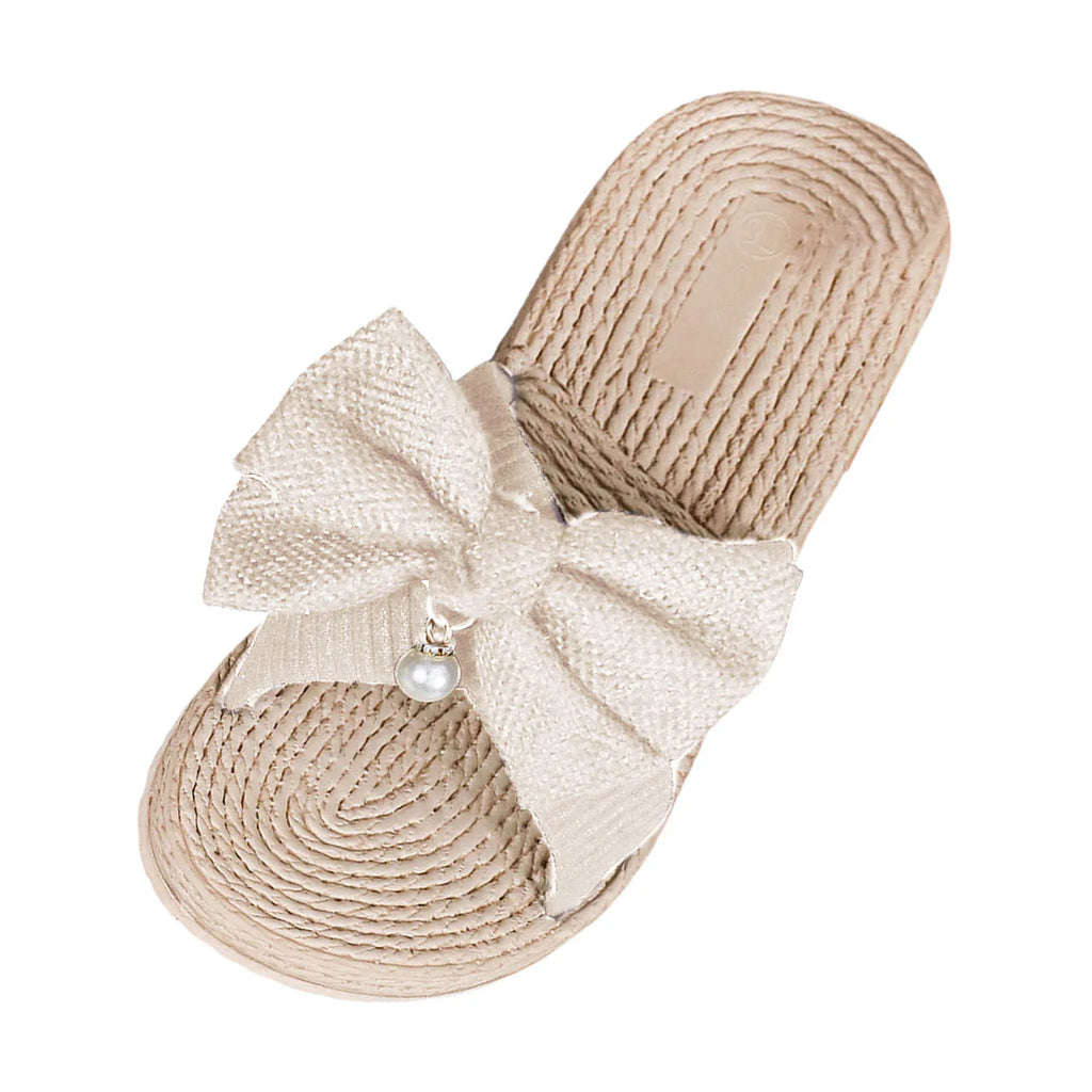 Ladies Sandals Slippers Solid Colour Bow Beach Outer Wear Flat Bottom Large Size Anime Slippers For Women Dressy Sandalias