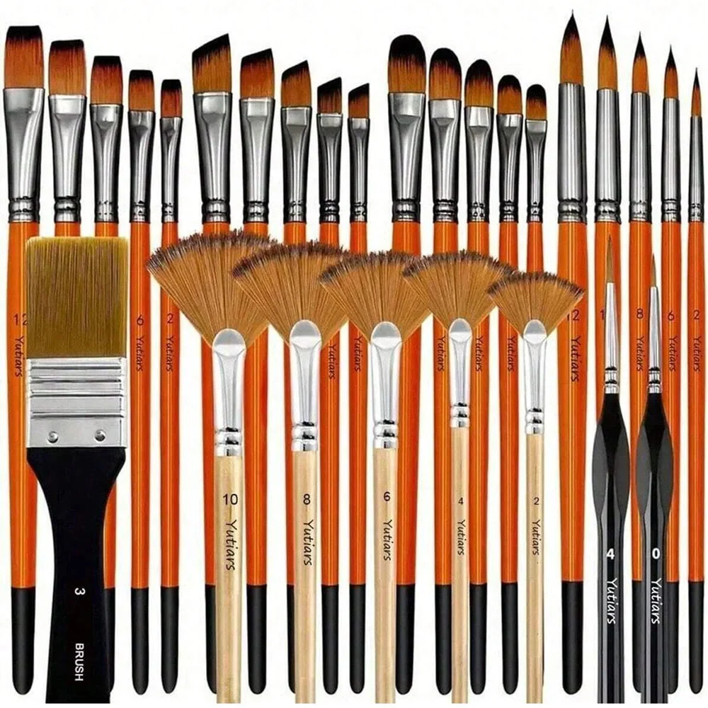 32-Piece Deluxe Multi-Purpose Art Paintbrush Set, Professional Fine Artist Wood Handle Brushes for Acrylic, Oil, Watercolor Pain